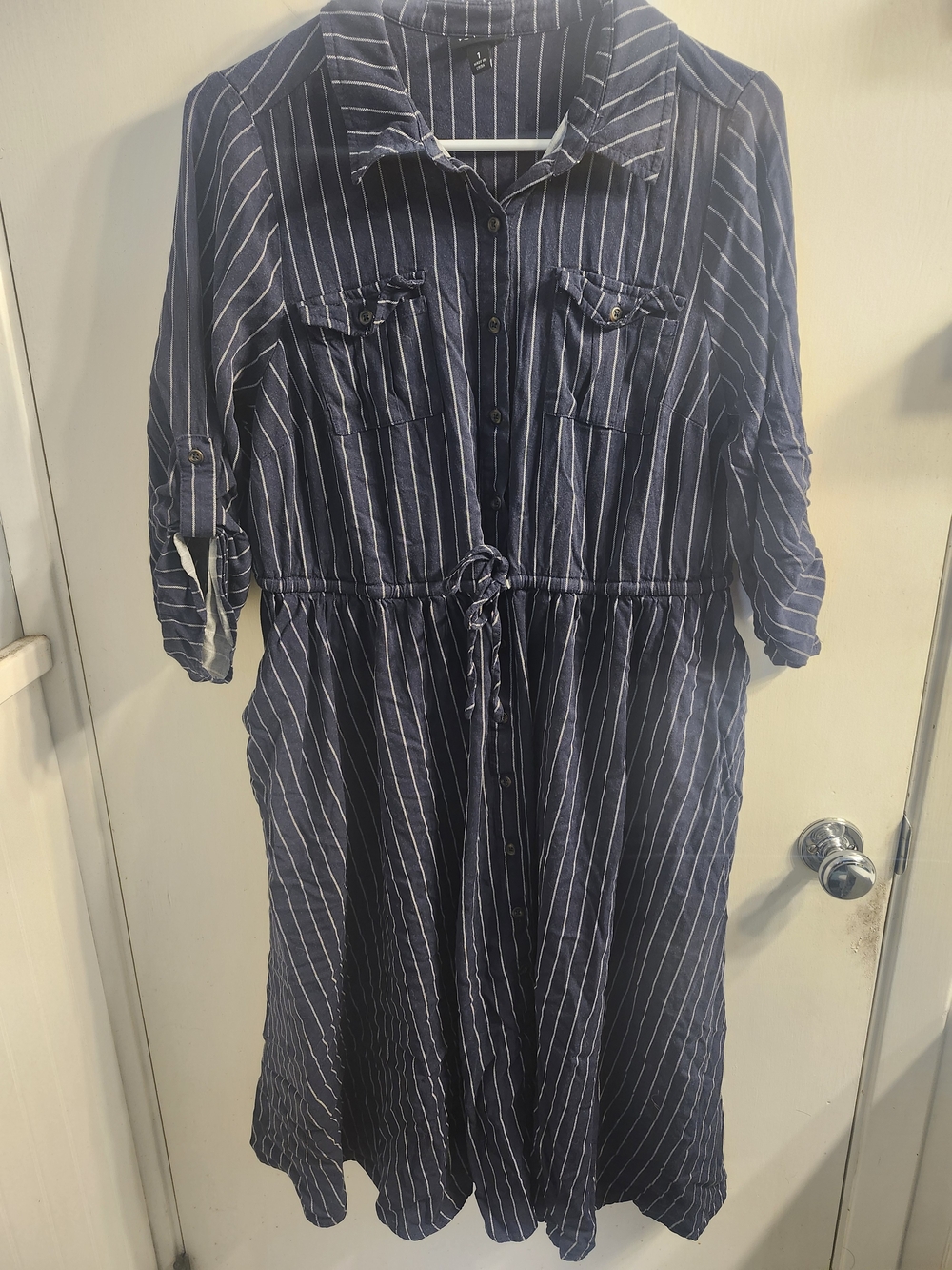 torrid Navy and White Striped Midi Shirt Dress